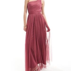Lace & Beads One-Shoulder Tulle Maxi